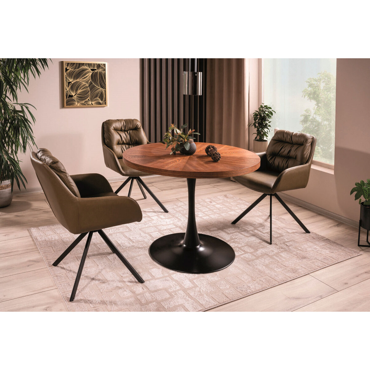 Stůl Amadeo 100 + 3 židle Spello Velvet synt. kůže olivový Buffalo 10 
Stůl Amadeo 100 + 3 židle Spello Velvet synt. kůže olivový Buffalo 10