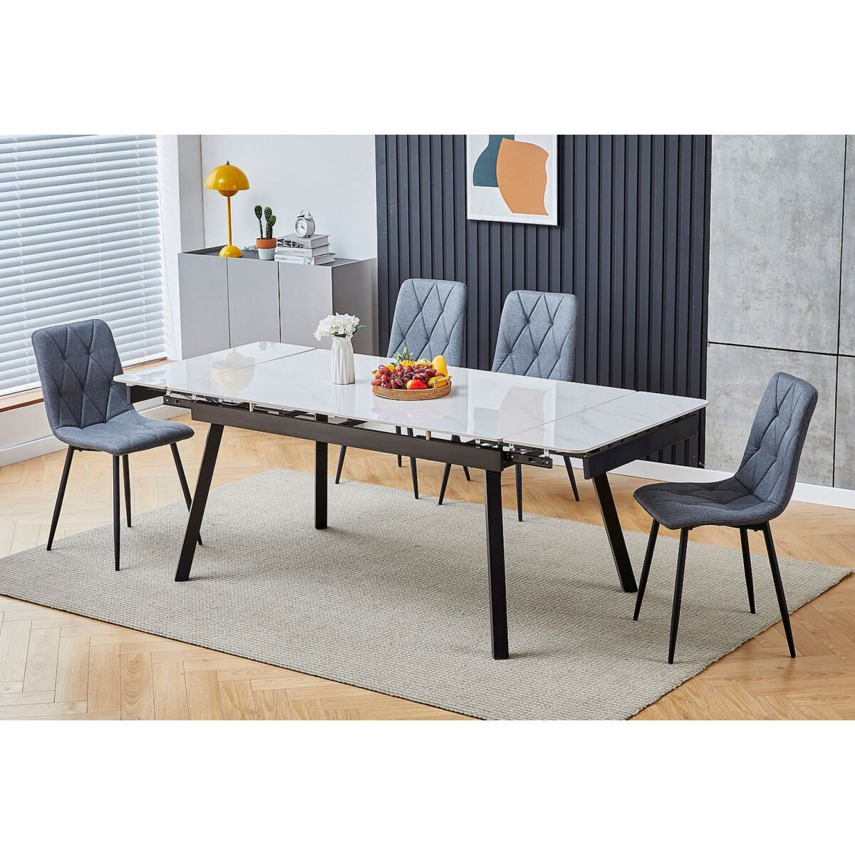 Stůl John 120(180)x85 bílý + 4 židle Tom Velvet šedý Bluvel 14 / matná černá kov
Stůl John 120(180)x85 bílý + 4 židle Tom Velvet šedý Bluvel 14 / matná černá kov