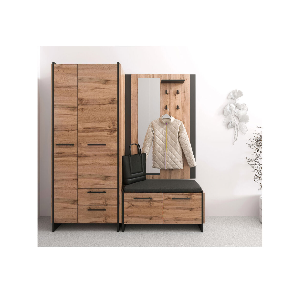 Věšák se zrcadlem dub wotan / černý Amino
Věšák se zrcadlem dub wotan / černý Amino