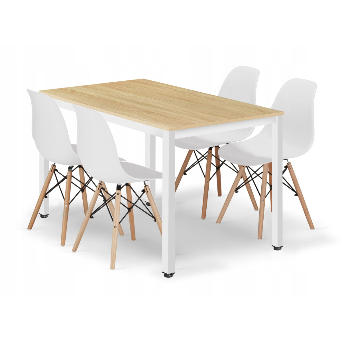 Sada obdélníkový stůl TESSA 120x60 dub + 4 židle OSAKA bílé 
Sada obdélníkový stůl TESSA 120x60 dub + 4 židle OSAKA bílé