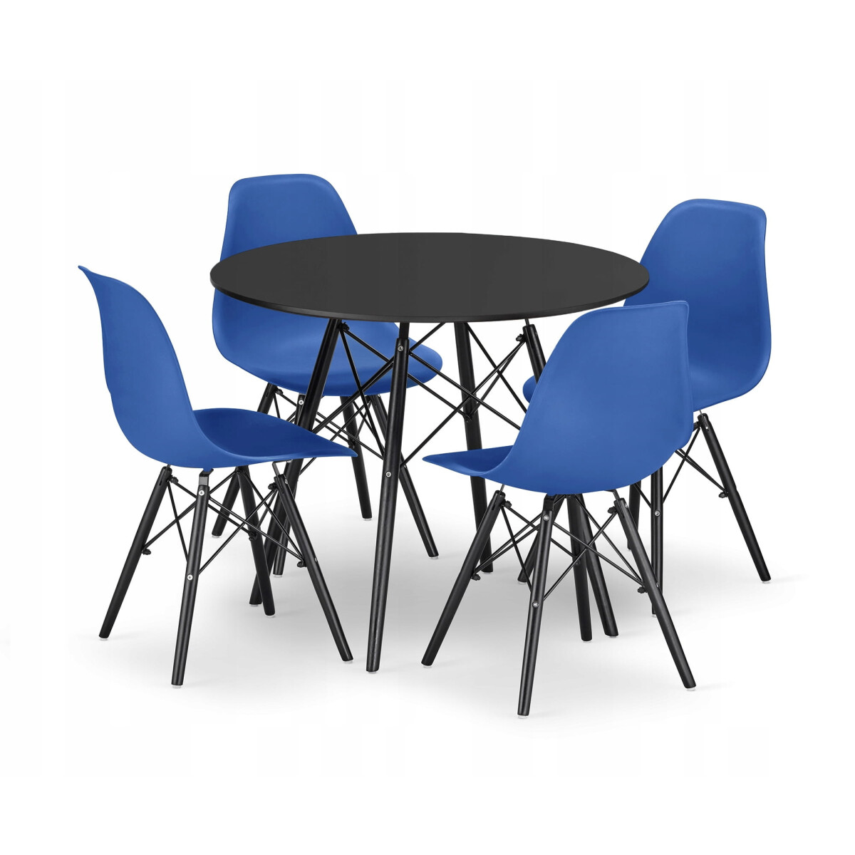 Sada kulatý stůl TODI 80 černý + 4 židle OSAKA modré 
Sada kulatý stůl TODI 80 černý + 4 židle OSAKA modré
