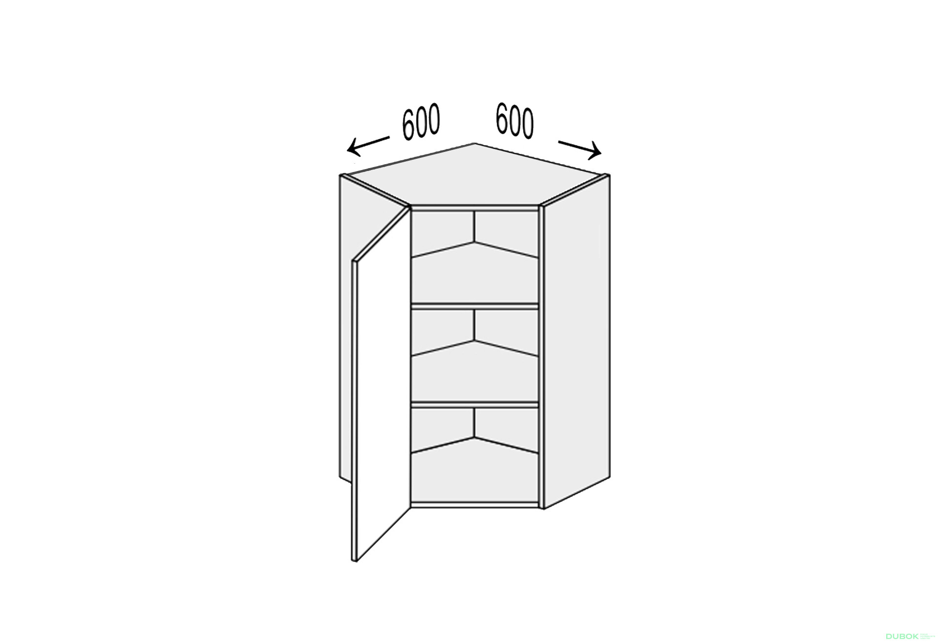 Fotografie 1 - Vrchní roh V 45°/720 (600x600) 1 dvířka pravé Millenium