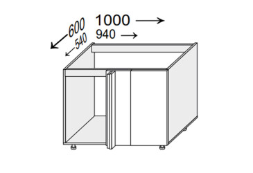 Korpus KutN 90° 1dveřový 1000x600 Pro Blum 820mm