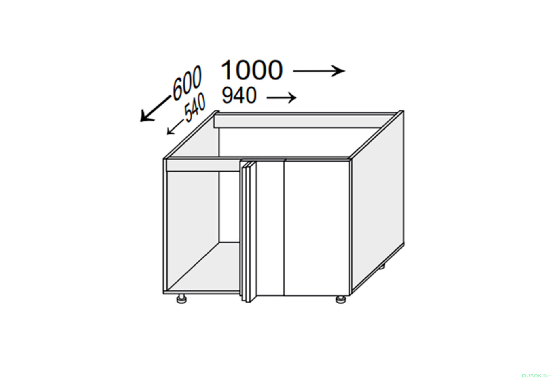 Fotografie 1 - Korpus KutN 90° 1dveřový 1000x600 Pro Blum 820mm