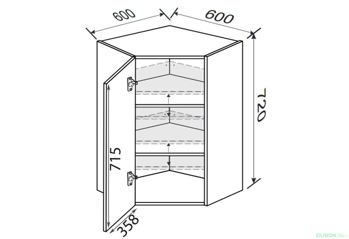 Fotografie 2 - Vrchní roh V 45°/720 (600x600) 1dveře Pro Blum Mary