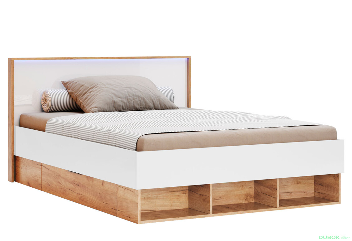 Postel Junior 1,4×2,0 s šuplíky, dub kraft / bílá Asti