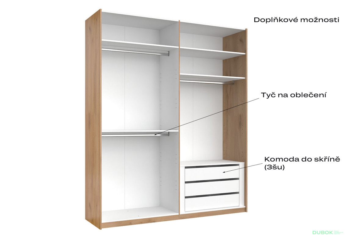 Fotografie 9 - Skříň s posuvnými dveřmi 2,0x2,4m (Dveře Lesklé Bílé/Zrcadlo) série N Asti