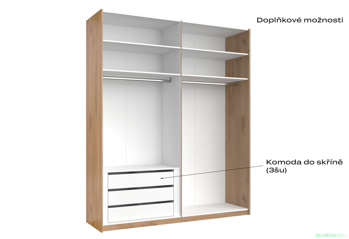 Fotografie 11 - Skříň s posuvnými dveřmi 2,0x2,4m (Dveře Lesklé Bílé/Zrcadlo) série N Asti