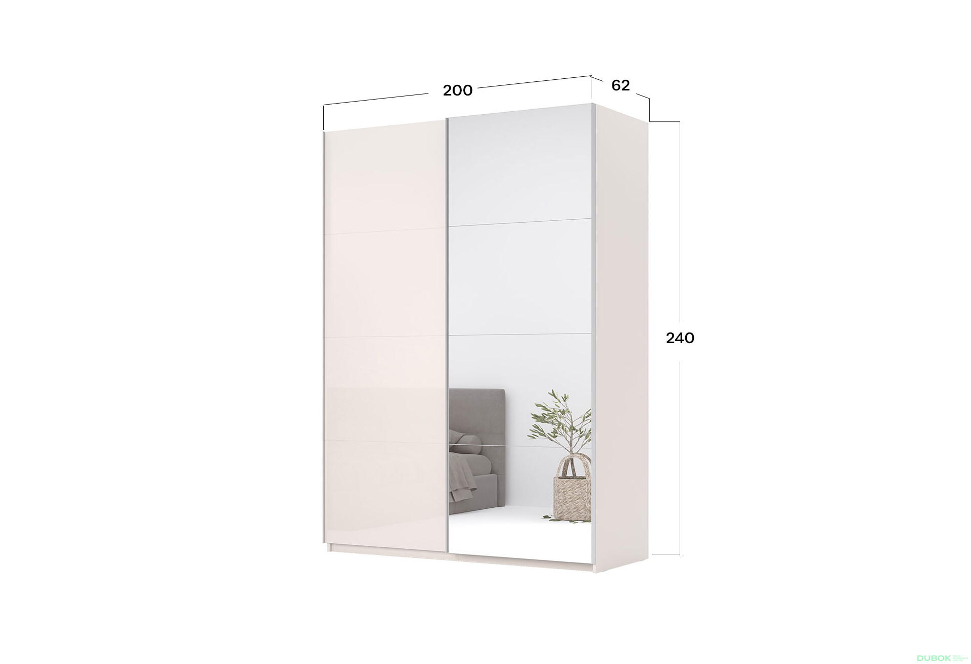 Fotografie 3 - Skříň s posuvnými dveřmi 2.0x2.4m (Dveře Lesklý Kašmír/Zrcadlo), série N Lily