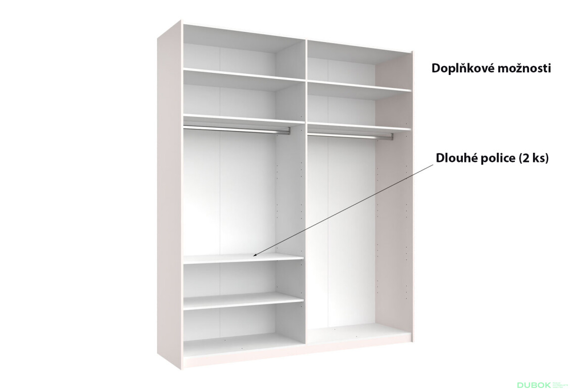 Fotografie 6 - Skříň s posuvnými dveřmi 2.0x2.4m (Dveře Lesklý Kašmír/Zrcadlo), série N Lily