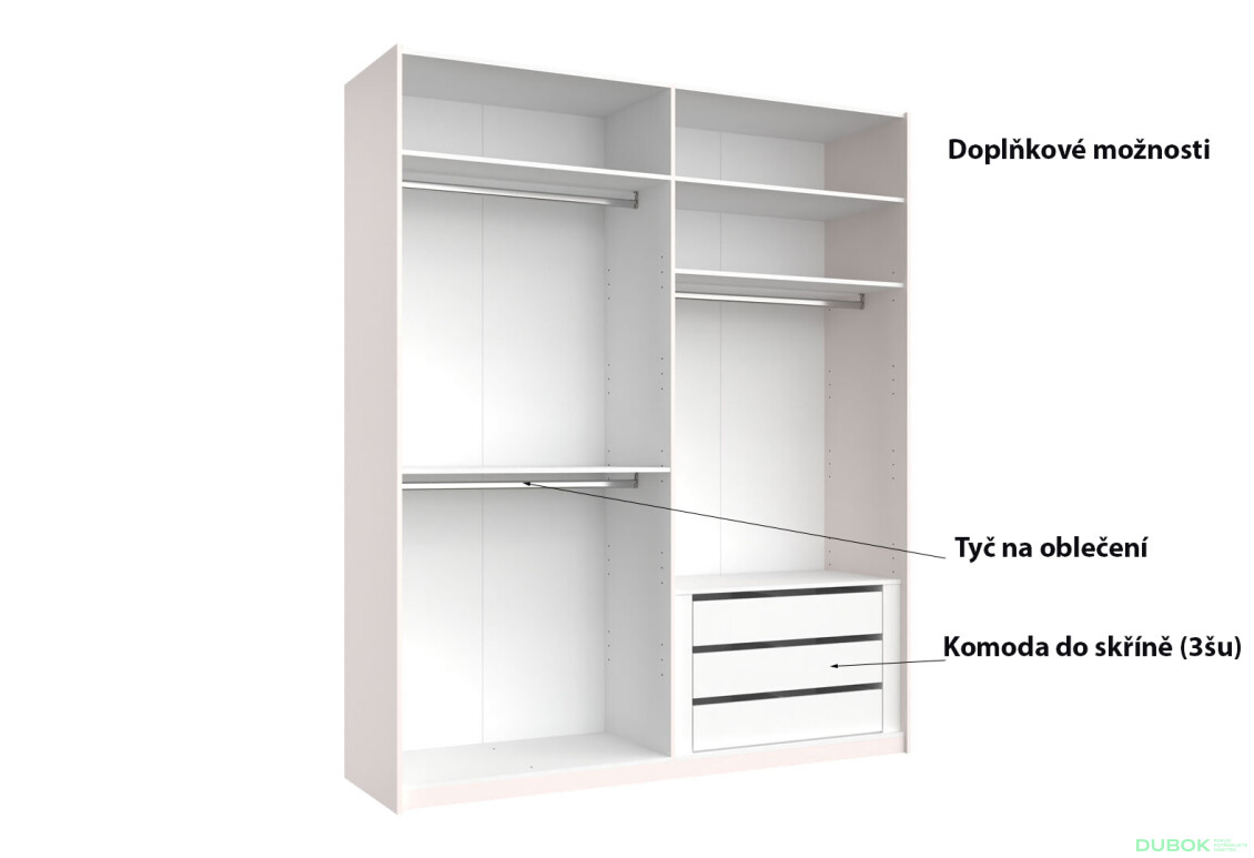 Fotografie 7 - Skříň s posuvnými dveřmi 2.0x2.4m (Dveře Lesklý Kašmír/Zrcadlo), série N Lily