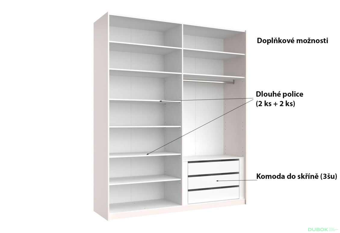 Fotografie 8 - Skříň s posuvnými dveřmi 2.0x2.4m (Dveře Lesklý Kašmír/Zrcadlo), série N Lily