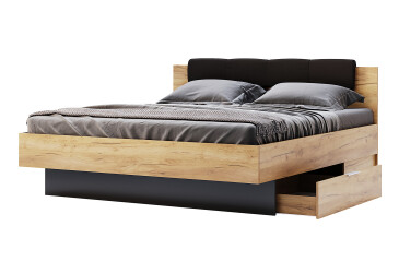 Postel 160x200, měkké čelo s šuplíky (s vložkou) Lava / dub kraft Luna