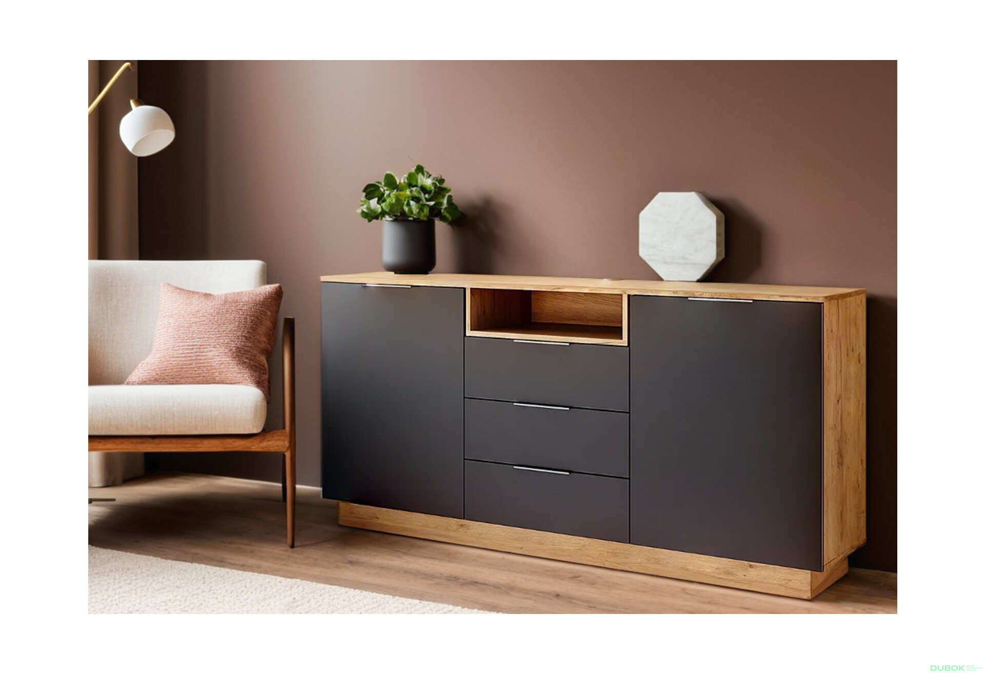 Fotografie 2 - Komoda 2dv 3šu Lava / dub kraft Luna