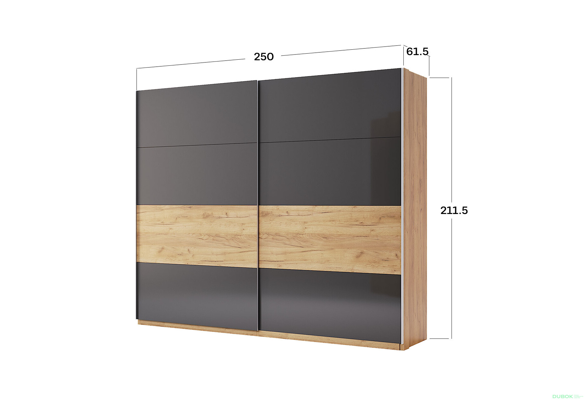 Fotografie 5 - Skříň s posuvnými dveřmi 2.5x2.1 Mat Láva/Dub Kraft, série N Ramona