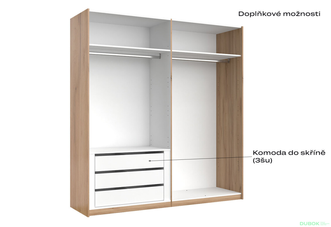 Fotografie 10 - Skříň s posuvnými dveřmi 2,0x2,1 m (Dveře Lesklá Bílá) série N Asti