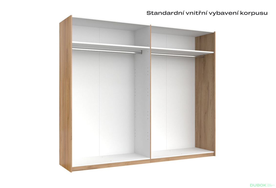 Fotografie 6 - Skříň s posuvnými dveřmi 2,5x2,1m (Dveře Dub Kraft/Lesklá Bílá) série N Asti