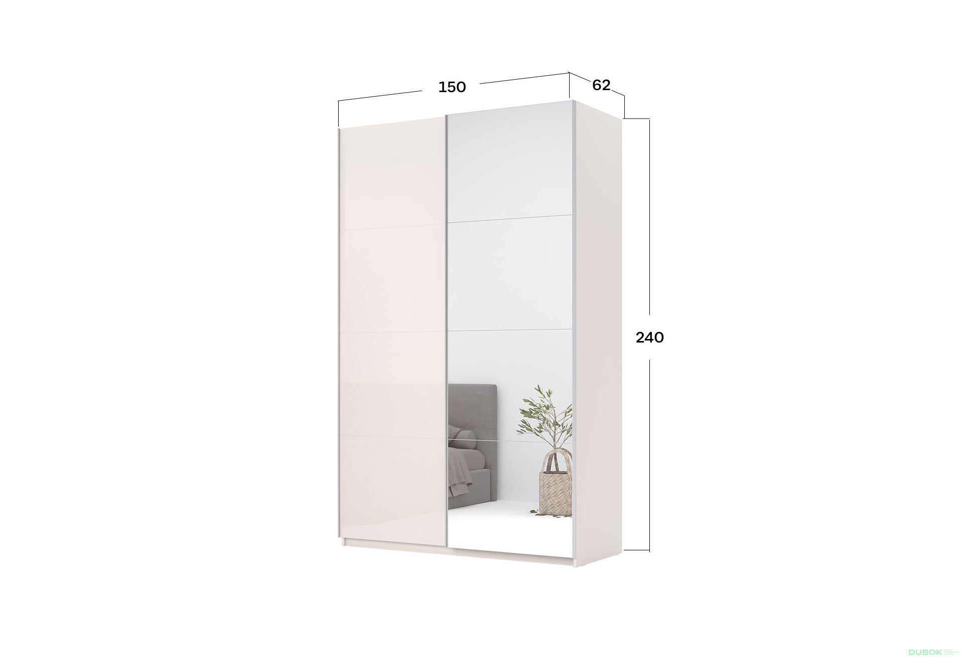 Fotografie 3 - Skříň s posuvnými dveřmi Lili 1,5x2,4m (Dveře Lesklý Kašmír/Zrcadlo), série N Lily