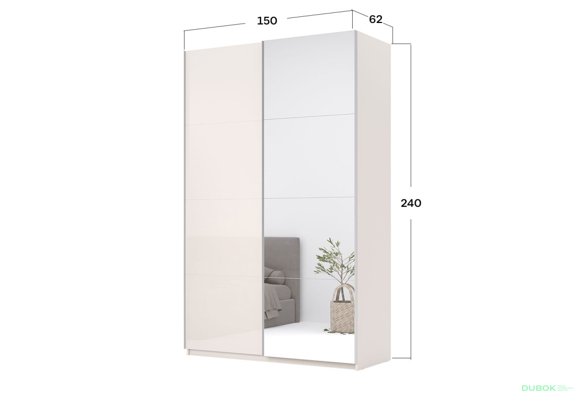 Fotografie 3 - Skříň s posuvnými dveřmi Lili 1,5x2,4m (Dveře Lesklý Kašmír/Zrcadlo), série N Lily