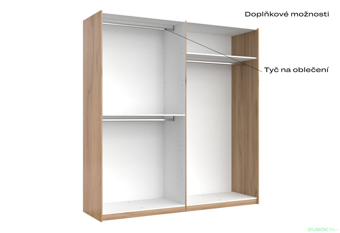 Fotografie 7 - Skříň s posuvnými dveřmi 2.0x2.1 m (Dveře Dub Kraft/Lesklá Bílá) série N Asti