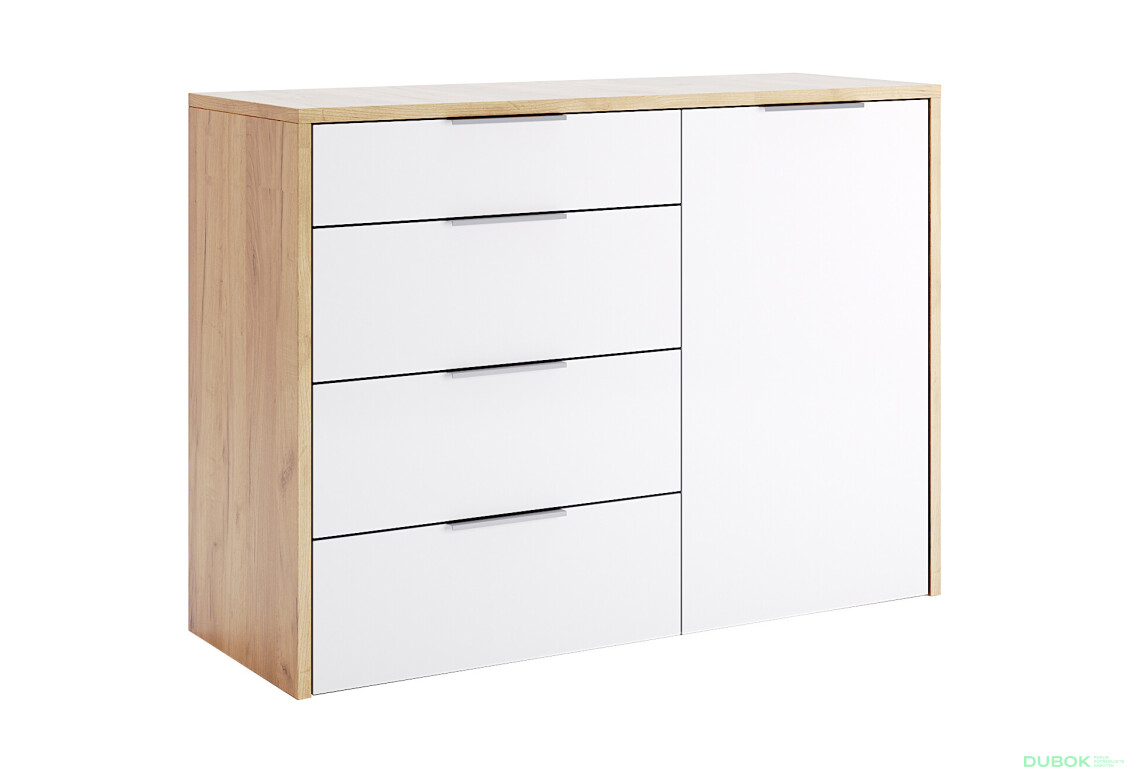 Komoda 1dv 4šx dub kraft / bílá Asti