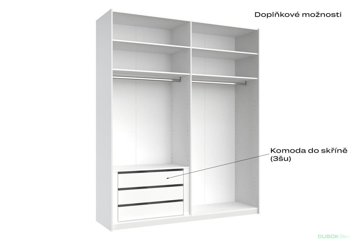 Fotografie 12 - Skříň s posuvnými dveřmi 2,0x2,4m (Dveře Lesklé Bílé/Zrcadlo), série N Family
