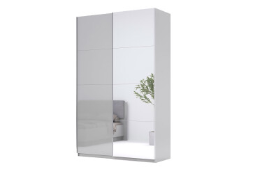 Skříň s posuvnými dveřmi 1,5x2,4 m lesklá šedá činčila / zrcadlo Megy