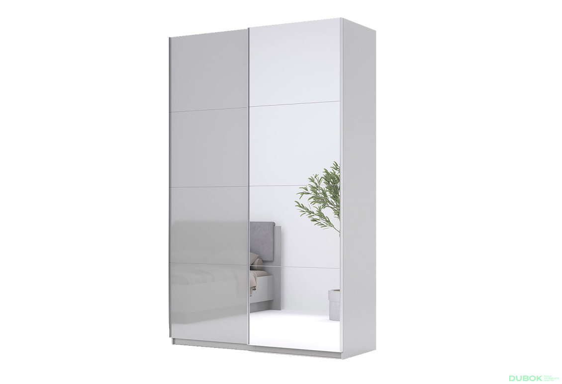 Skříň s posuvnými dveřmi 1,5x2,4 m lesklá šedá činčila / zrcadlo Megy