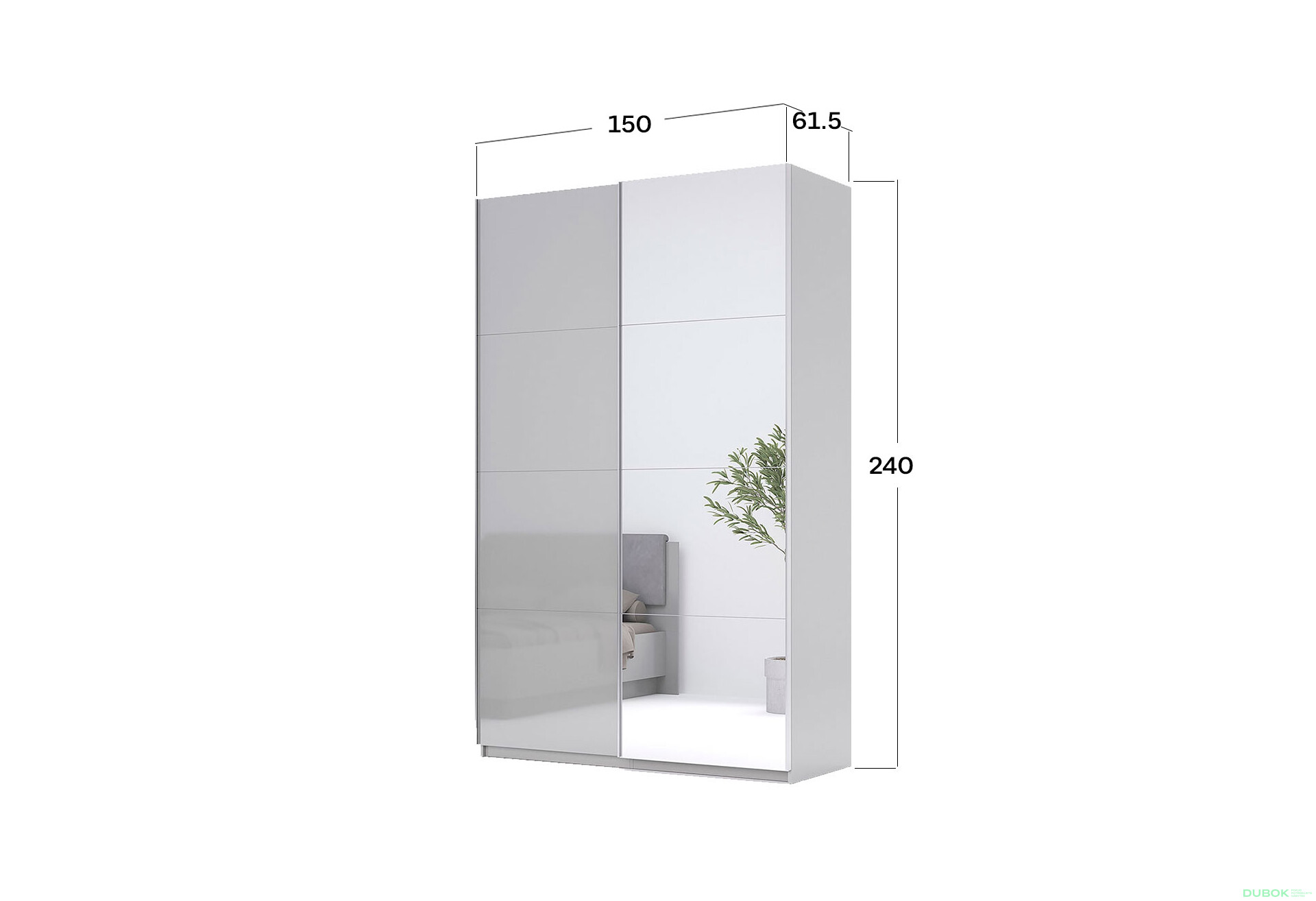 Fotografie 4 - Skříň s posuvnými dveřmi 1,5x2,4 m lesklá šedá činčila / zrcadlo Megy