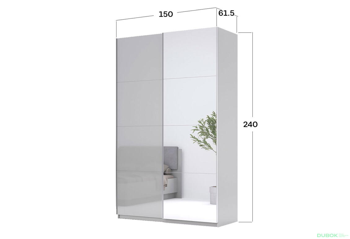 Fotografie 4 - Skříň s posuvnými dveřmi 1,5x2,4 m lesklá šedá činčila / zrcadlo Megy