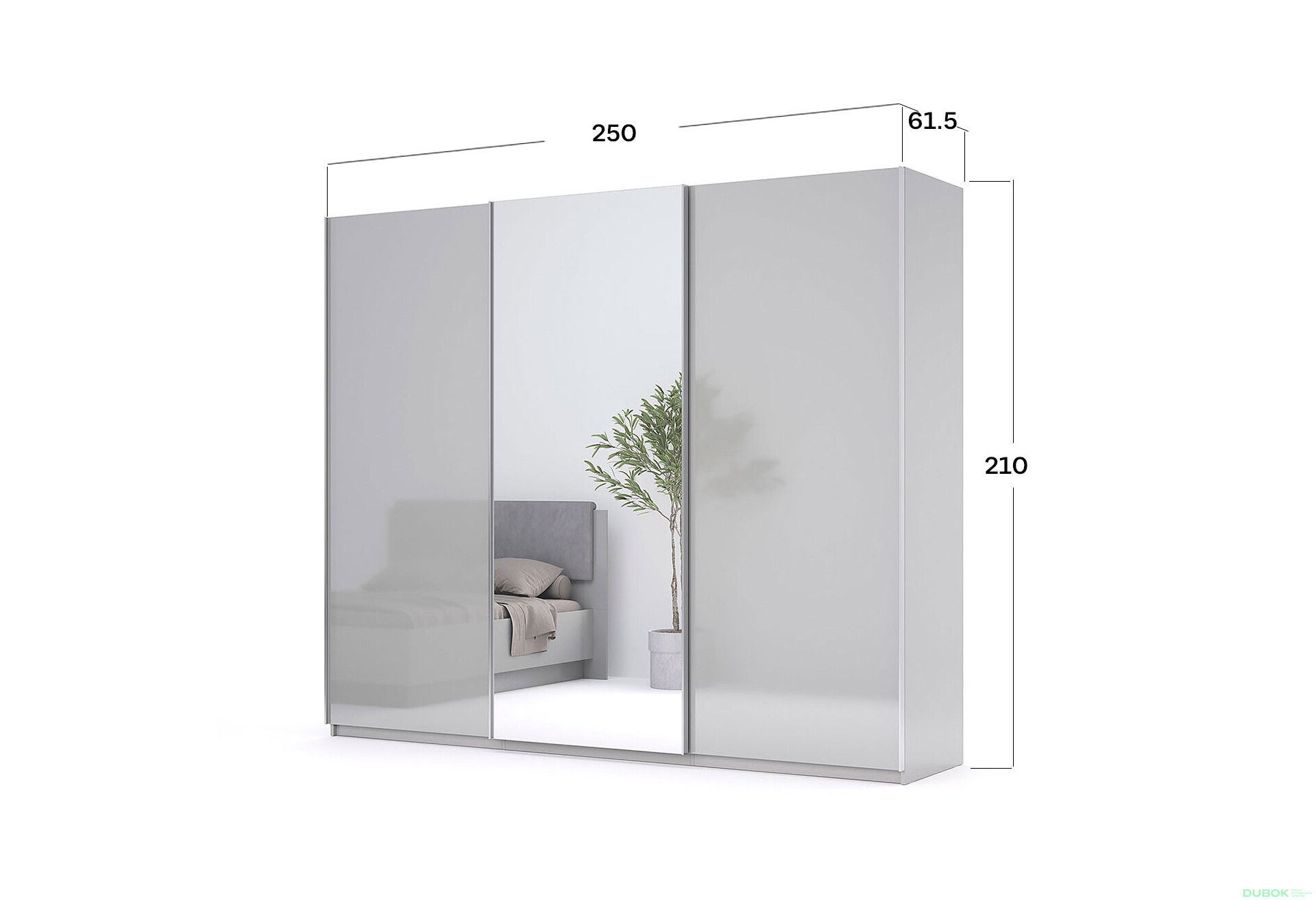 Fotografie 4 - Skříň s posuvnými dveřmi 2,5x2,1 m lesklá šedá činčila / zrcadlo Megy