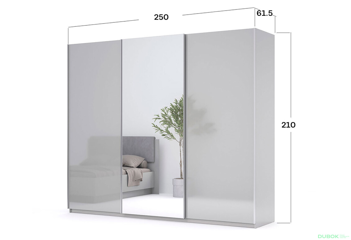 Fotografie 4 - Skříň s posuvnými dveřmi 2,5x2,1 m lesklá šedá činčila / zrcadlo Megy