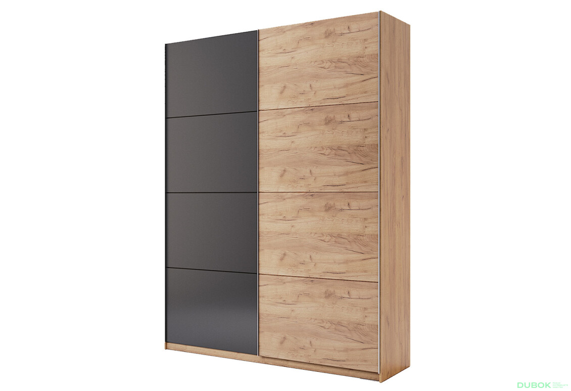 Skříň s posuvnými dveřmi 1,5x2,4m (Dveře Dub Kraft/Mat Láva), série N Luna