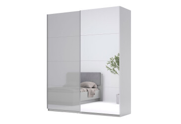 Skříň s posuvnými dveřmi 2.0x2.4 m, šedý lesk činčila / zrcadlo Megy