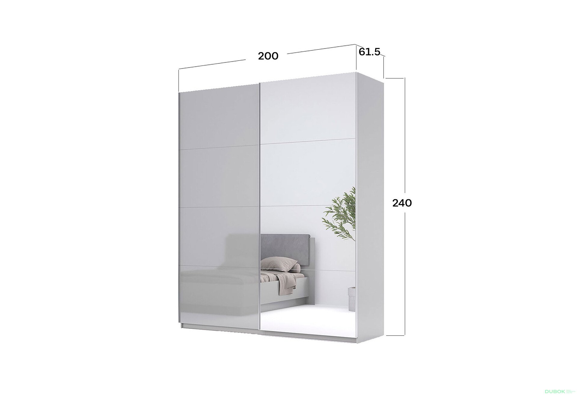 Fotografie 4 - Skříň s posuvnými dveřmi 2.0x2.4 m, šedý lesk činčila / zrcadlo Megy