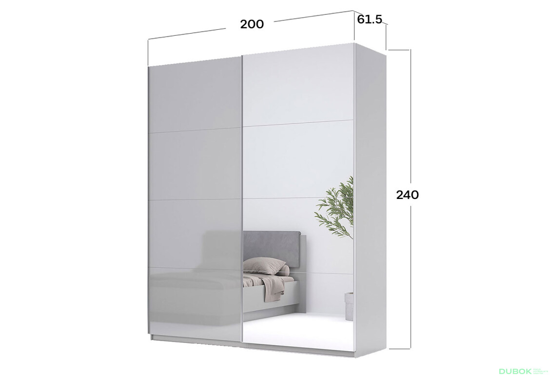 Fotografie 4 - Skříň s posuvnými dveřmi 2.0x2.4 m, šedý lesk činčila / zrcadlo Megy