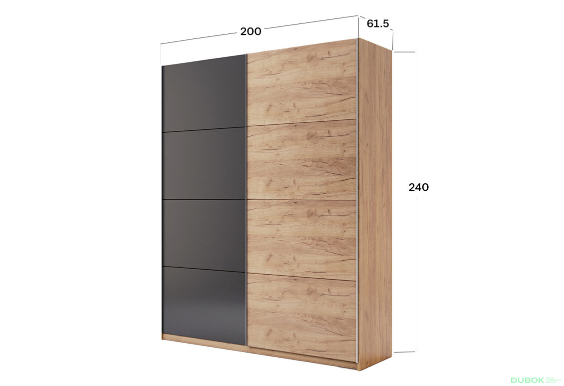 Fotografie 4 - Skříň s posuvnými dveřmi 2.0x2.4m (Dveře Dub Kraft/Mat Láva), série N Luna