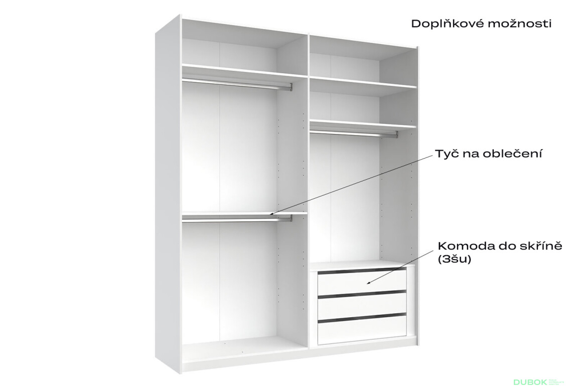 Fotografie 8 - Skříň s posuvnými dveřmi 2,0x2,4m (Dveře Lesklé Bílé), série N Family