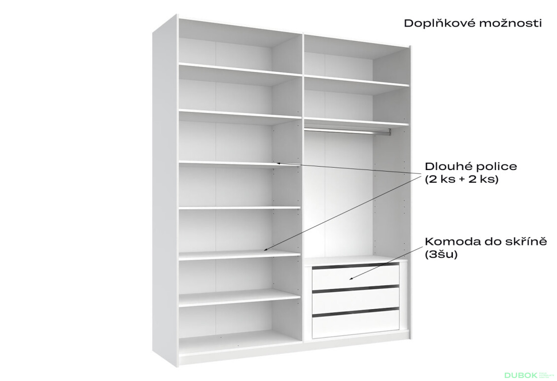 Fotografie 9 - Skříň s posuvnými dveřmi 2,0x2,4m (Dveře Lesklé Bílé), série N Family