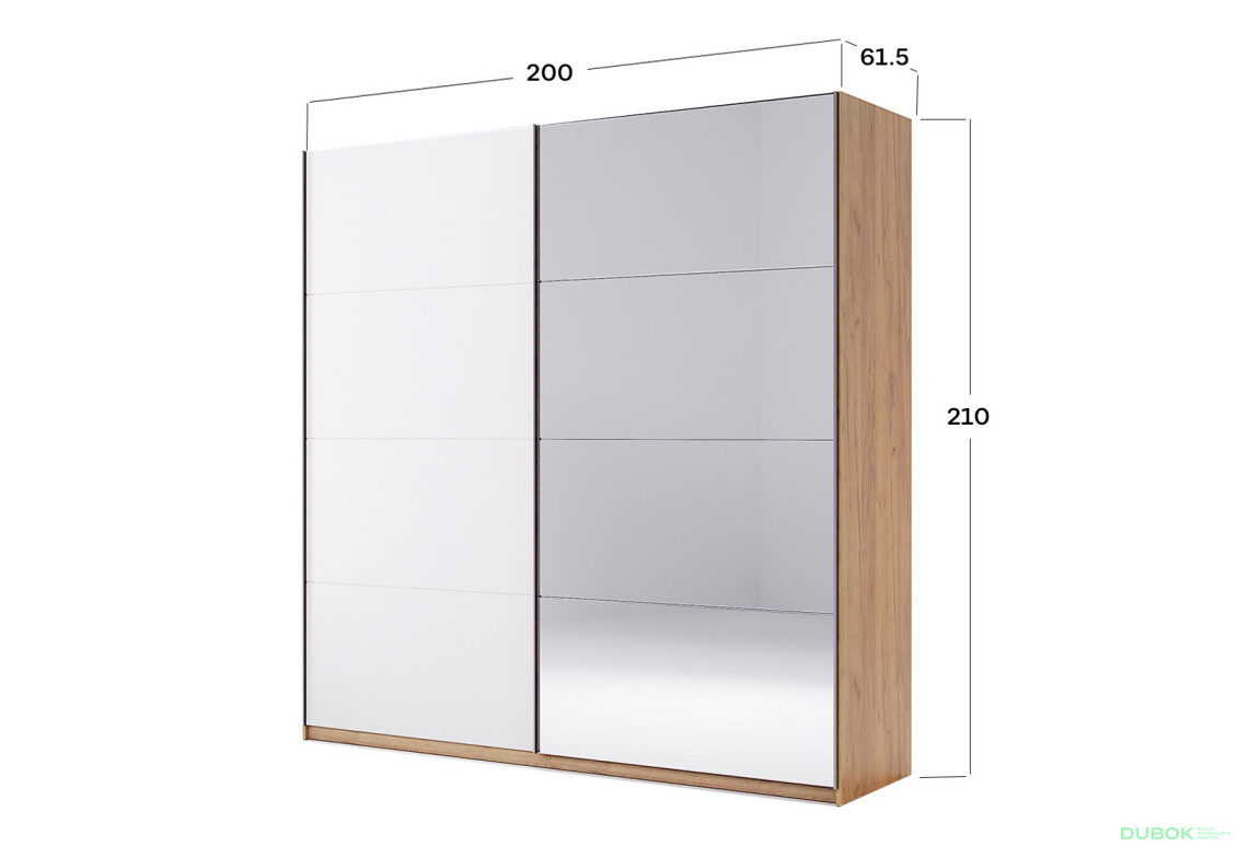 Fotografie 4 - Skříň s posuvnými dveřmi 2,0x2,1 m (Dveře Lesklá Bílá/Zrcadlo) série N Asti