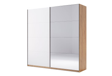 Skříň s posuvnými dveřmi 2,0x2,1 m (Dveře Lesklá Bílá/Zrcadlo) série N Asti