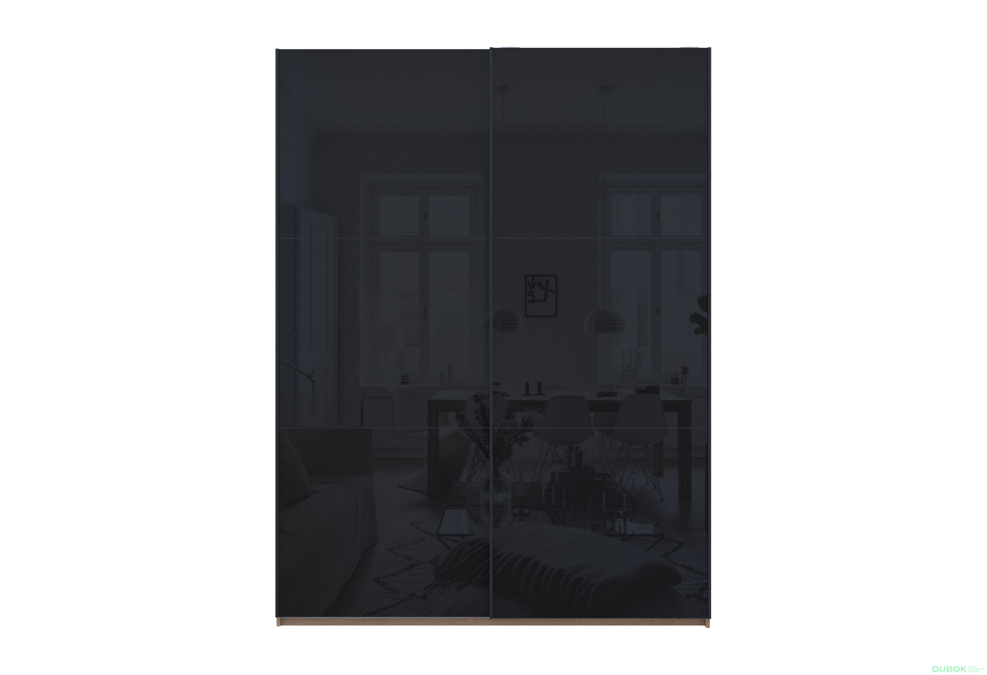 Fotografie 2 - Skříň s posuvnými dveřmi G-Caiser sklo, 2dveřová, 180 cm, dub evoke / černá