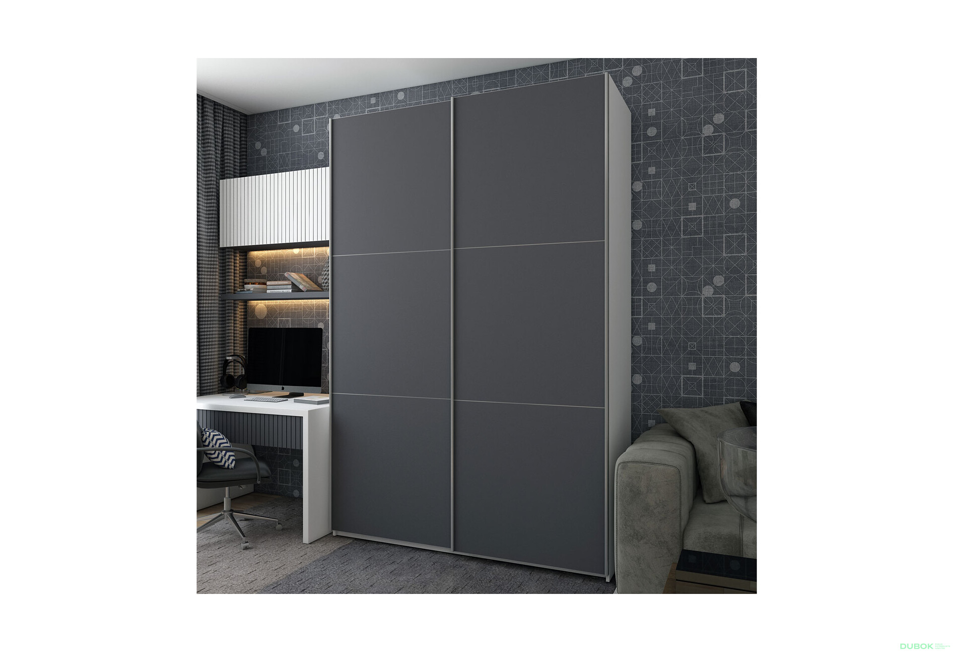 Fotografie 2 - Skříň s posuvnými dveřmi G-Caiser Bílý Grafit 2 DTD / 3 části 160x60x240