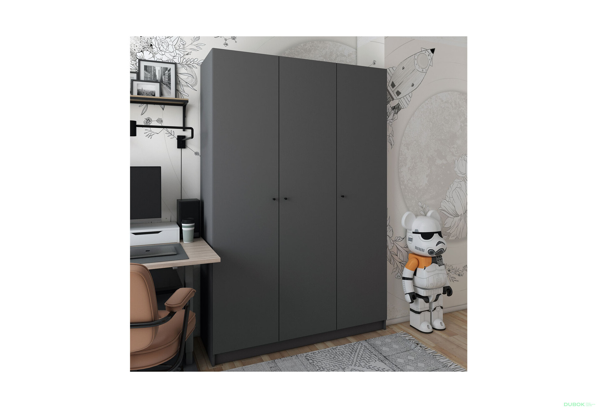 Fotografie 2 - Skříň Promo se 3 dveřmi 135 cm, grafitová