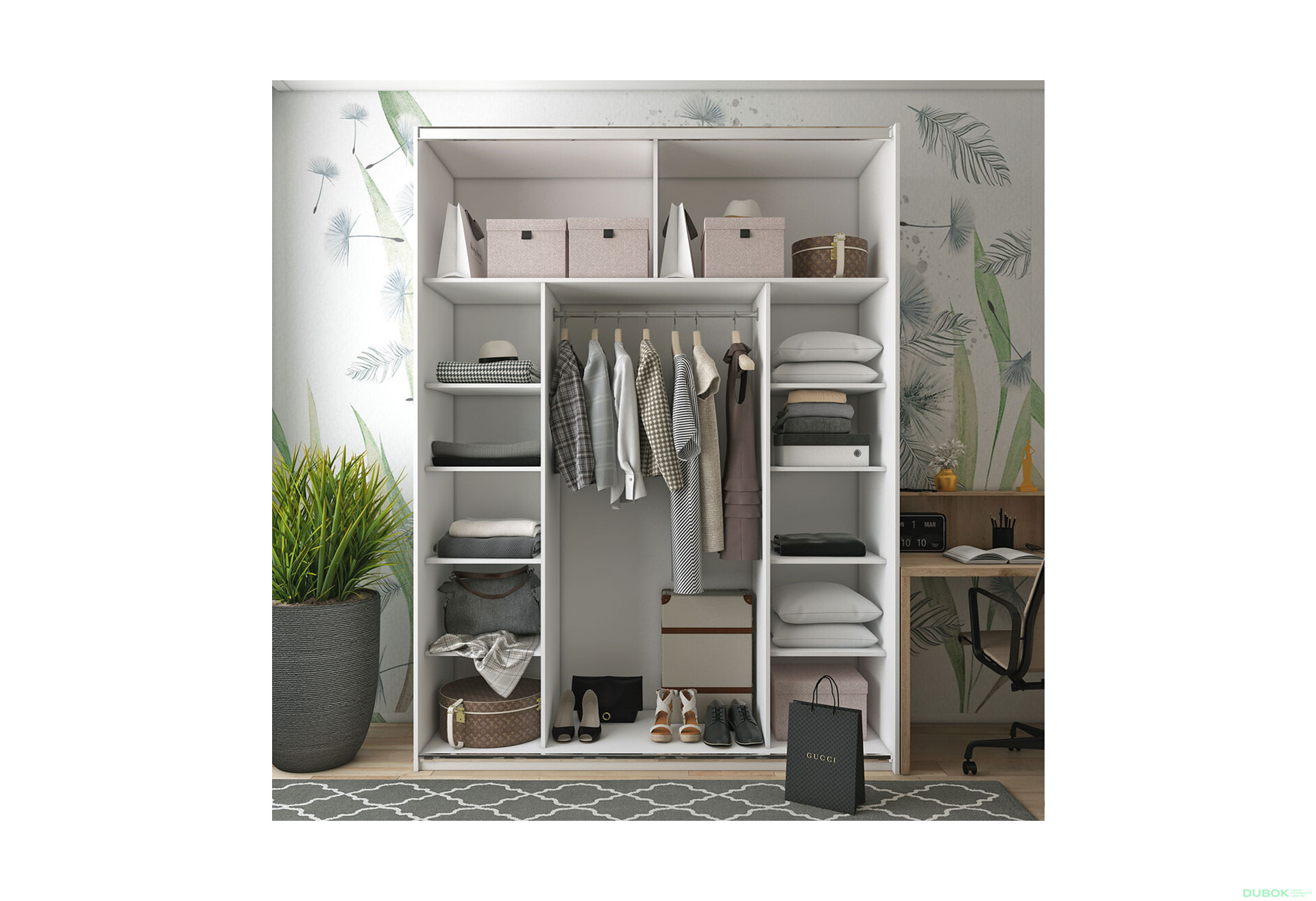 Fotografie 3 - Skříň s posuvnými dveřmi G-Caiser Bílý Grafit/Bílý 1 DTD / 1 sklo / 3 části 180x60x240