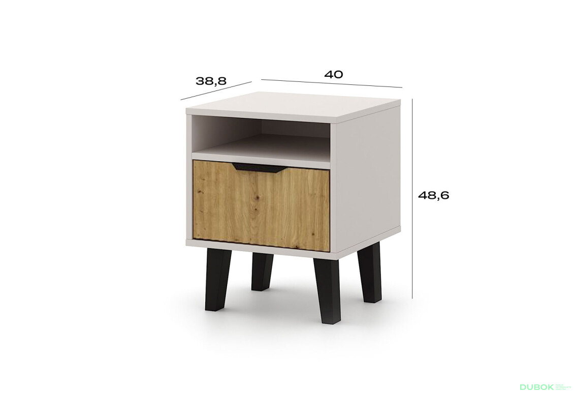 Fotografie 4 - Noční stolek Borg Duo 1S kašmír / dub artisan