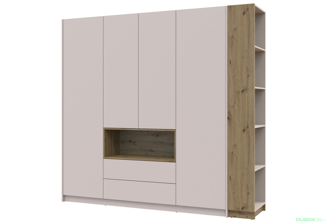 Skříň Dale 4D + Regál otevřený Kašmír/Dub artisan/Kašmír