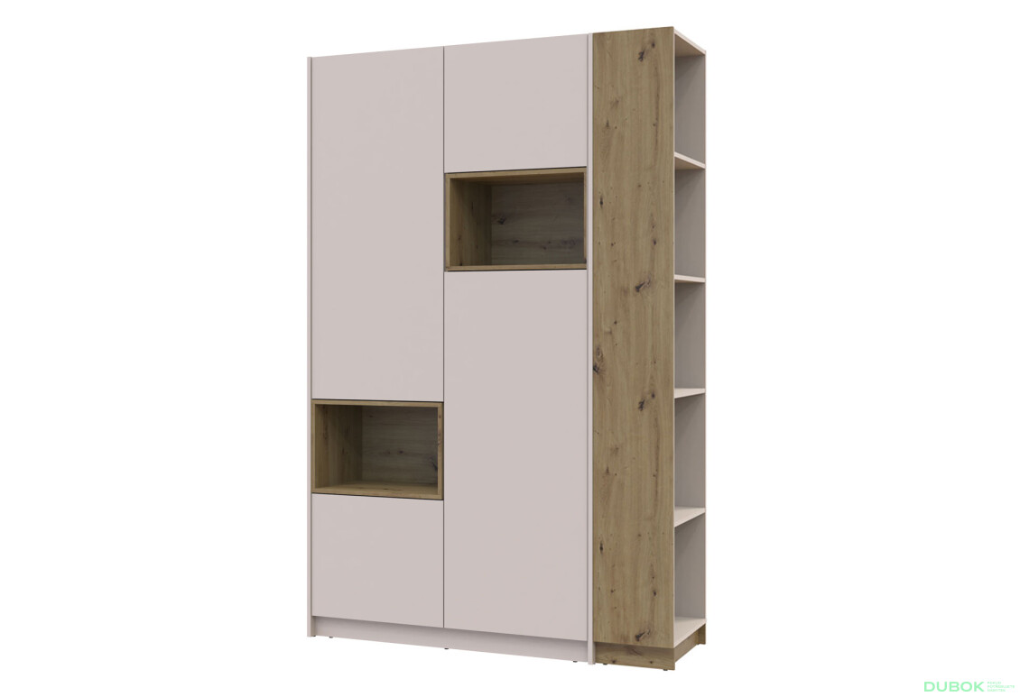Skříň s výklenkem Dale 2d + otevřený regál 167 cm, kašmír / dub artisan / kašmír