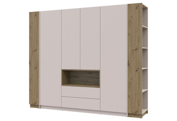 Skříň Dale 4D + 2 Regál otevřený Kašmír/Dub artisan/Kašmír