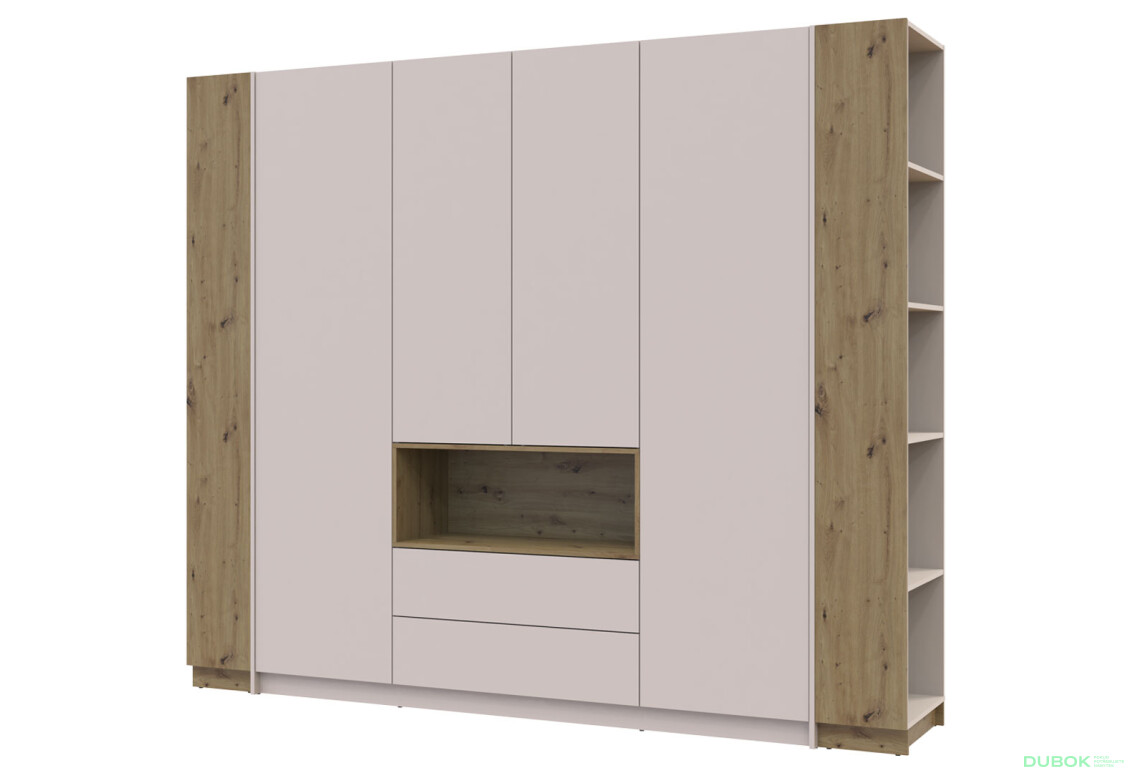 Skříň Dale 4D + 2 Regál otevřený Kašmír/Dub artisan/Kašmír